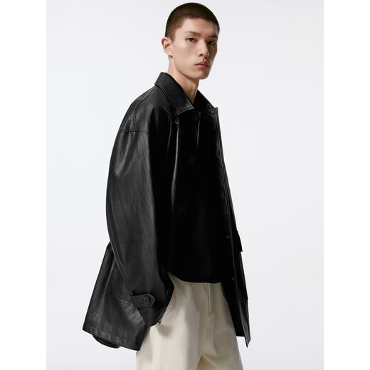 GXG男装 黑色pu皮口袋设计风衣外套男士秋季新品G24X083001 黑色 M