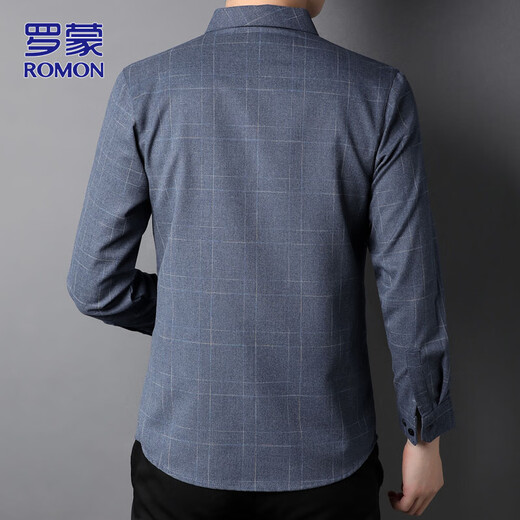 ROMON long-sleeved shirt men's autumn and winter business shirt men's striped casual gentleman jacket men's gray 3XL