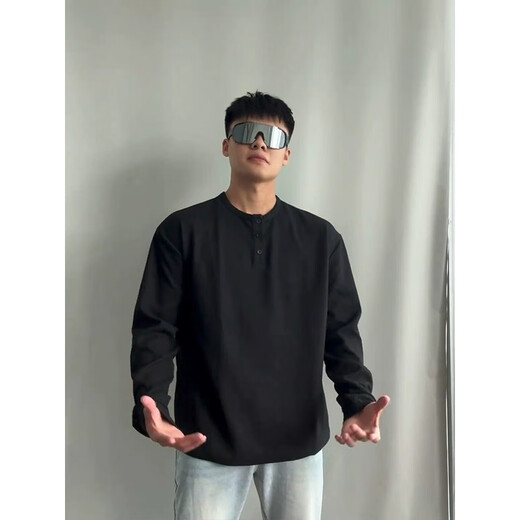 Футболка с длинными рукавами Digada Cleanfit Henry Neck для мужской весны и осенью лета Новая толстовка Вафель Американская базовая футболка футболка CQS-1381 Серый плюш стиль 2xl