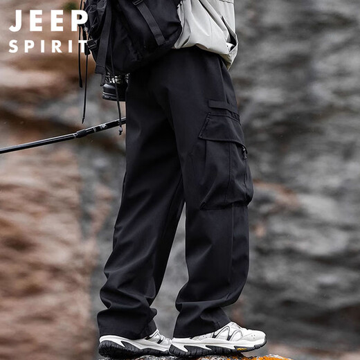 JEEP SPIRIT Jeep Jacket Pants Men's Autumn and Winter Water Repellent Casual Pants Men's Straight Overalls Obsidian Black XL
