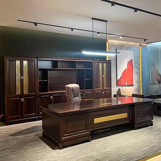 Aosenmingxin Chinese solid wood boss desk President desk Chairman ebony desk General manager high-end executive desk 2.4 meters boss desk