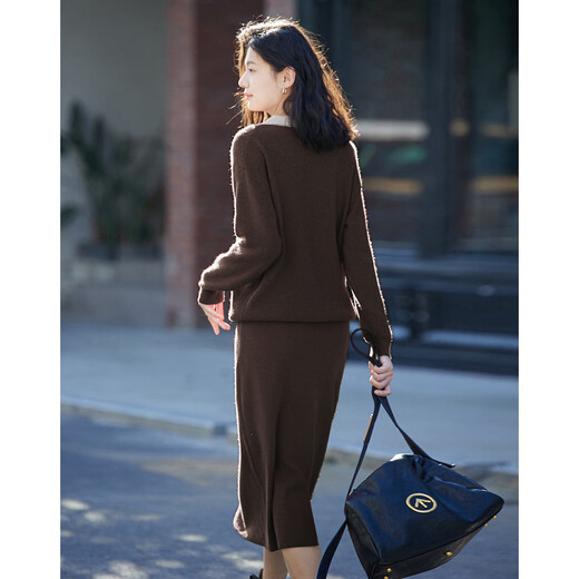 Demana Contrast Color Polo Collar Suit Autumn Long Sleeve Pullover Two-piece Set for Women