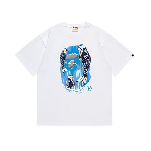 Bape schwer kurzärmelige T-Shirt Affe Mann Kopf rund Hals Tarnung gedruckte Buchstaben reine Baumwollmänner und Frauen Sommerhai Trendy Marke 5012 Black M 120jin [Jin gleich 0,5 kg]