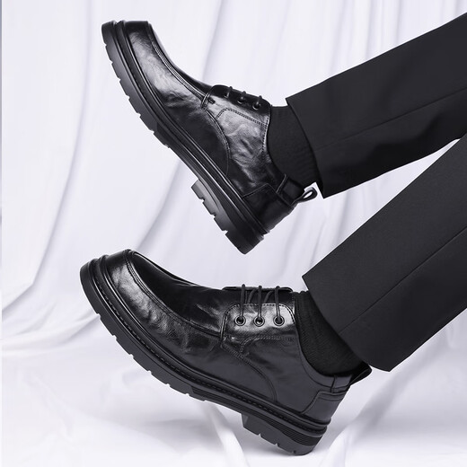 Zapatos de cuero portulese para hombres de negocios británicos para hombres zapatos casuales de negocios bajo zapatos de boda de la suela gruesa bajo 9929 Negro 39