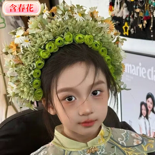 Children's hairpin headband with spring flowers, Quanzhou Hanfu silk flower hair accessories, ethnic photography, flower headband, girl's garland, children's hairpin, simple style 2