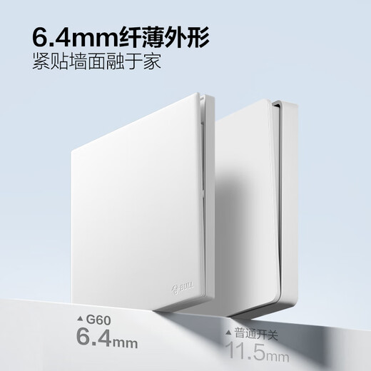 公牛（BULL）开关插座 G60系列一开单控五孔带开关插座超薄面板G60E333A暮雪白