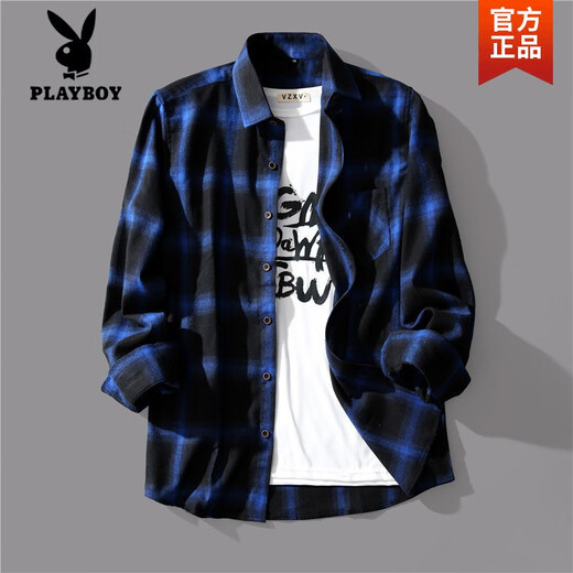 Playboy (Playboy) Schwarz-Weiß-Plaid-Shirt Männer koreanischer Stil Trend Frühling und Herbsthemd Lose Trendy Brand Casual Longleved Top Jacket Männer Sommer 6908 Red High Quality XL