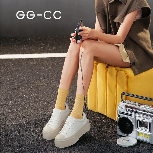 GG-CC【小熊软糖】春季新款时尚厚底板鞋百搭增高休闲鞋女鞋子G25U9713 米白色 37
