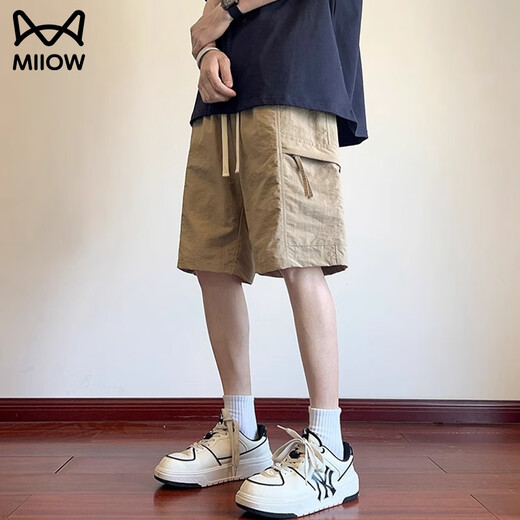 Katze Künstliche Shorts Herren Sommer 2025 Neue Eis Silk coole lässige glassische Straße Hosen Herren trendig vielseitig Fünf-Punkte-Hosen DK701 GREEN + DK701 KHAKI XL