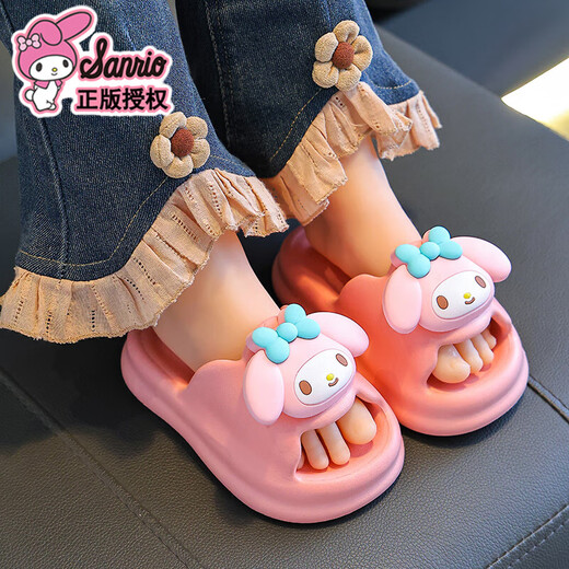 Children's Sandals Sanrio Girls Summer Cartoon Cute Non-Slip Indoor Bath Soft Soled Parent-Child Kuromi Slippers Pink Hello Kitty (Upgraded Eco-Friendly Material) 12 Size 36/37 (Suitable for 35/36 Feet)