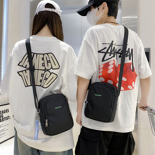 Warrior men's shoulder bag trendy small shoulder bag casual crossbody bag men's small bag women's bag sports mobile phone small backpack black large size
