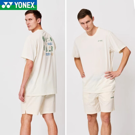 YONEX25年新款尤尼克斯YY羽毛球服运动服T恤速干透气上衣短袖 男款-16833CR-冰米色 2XL