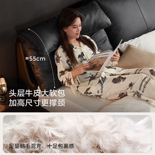 Le lit en cuir de Lin's Home peut être plié et emballé avec un grand lit de chevet, Sac doux à la vache 1M 8 COBIES DOUBLE LIT PC835 LIT DE PLANCHE DE TEA NOIR + 20 cm Matelas 1.8 * 2M