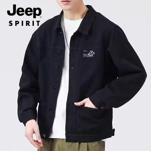 Jeep Spirit Jeep Jacke Herren Frühling und Herbst 2025 Neues Hemd Revers Herbst Herren Work Jacke Frühherbst-Kleid Top Jeep [Aktualisierte Version] K12806 Black M [Vorgeschlagen 90-120jin [Jin Equals 0,5 kg]]