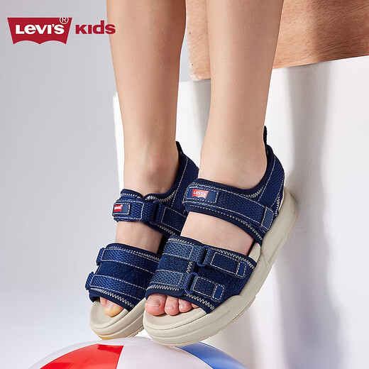 Levi s Levi's boys' sandals 2025 summer new Velcro beach shoes children's sandals dark denim blue 37 recommended foot length 23.5cm