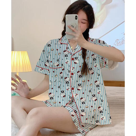 Femaibo heo pajamas for women in spring and autumn short-sleeved trousers three-piece set for summer cute cartoons for outdoor wear 14122# Star Yugui Dog Three-piece set XL 110-130Jin [Jin equals 0.5 kg]
