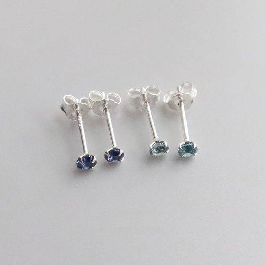 ISLANDIO natural tanzanite 3mm sapphire earrings London blue topaz mini sterling silver ears for women Tanzanite 3mm | silver pair