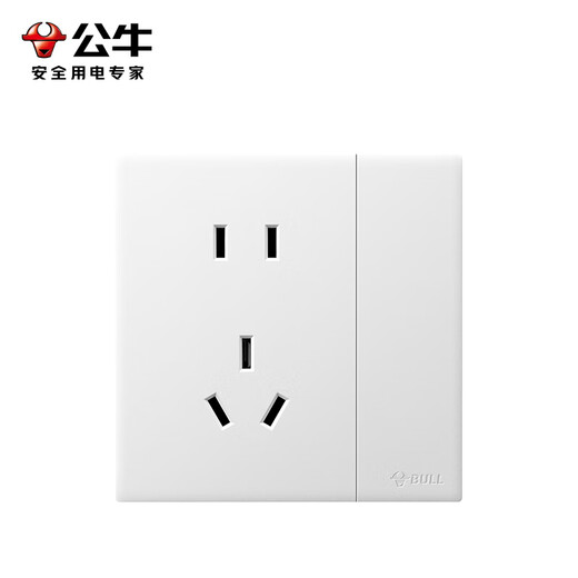 公牛（BULL）开关插座 G60系列一开单控五孔带开关插座超薄面板G60E333A暮雪白