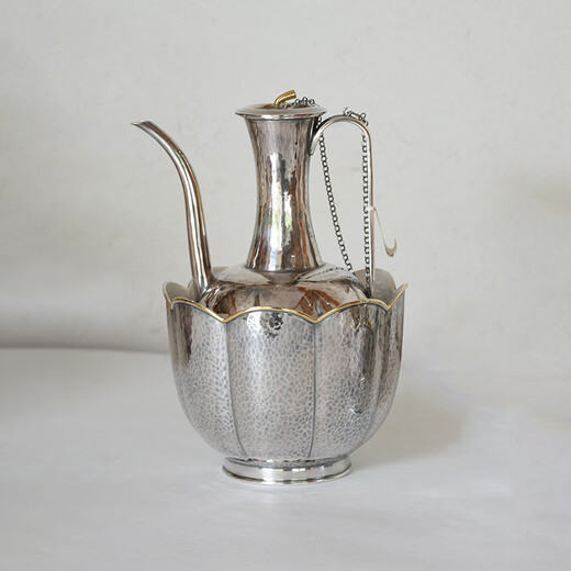 Century-old Lu Yi sterling silver wine warmer and wine dispenser, high-end liquor dispenser, antique style, high-looking, light luxury style, large wine jug & large wine warmer & 6 silver wine glasses for home use