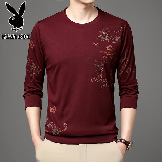 Playboy, de mediana edad y jóvenes de seda de hielo de verano de verano para hombres, cuello redondo delgado 2025, nueva camiseta de la base de la base de hombres de mediana edad B6627 Upper Green M 165/105/48100-120Jin [Jin equivale a 0.5 kg]