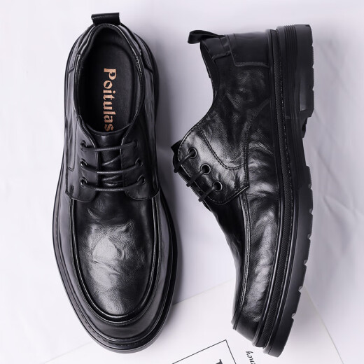 Zapatos de cuero portulese para hombres de negocios británicos para hombres zapatos casuales de negocios bajo zapatos de boda de la suela gruesa bajo 9929 Negro 39