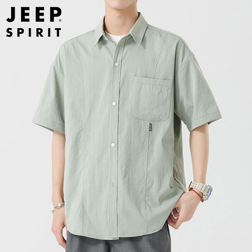 JEEP SPIRIT Jeep Ice Silk Short Sleeve Shirt Men's Summer Casual Half-Sleeve Top Summer Shirt Trendy Cool Jacket
