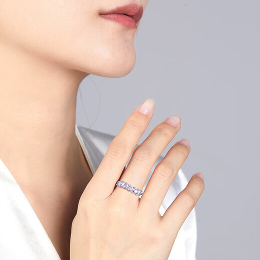 Shilian Natural Color Gemstone Tanzanite Flower Ring Original Design Women's Hand Accessories Fashionable Simple High-End