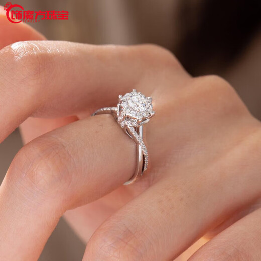 Guanpu Pavilion Fat Donglai quality pt950 platinum moissanite diamond ring women's moissanite diamond ring luxury 1g 2 carat proposal knot 2 carat D color moissanite thickened platinum plated benchmark No. 9