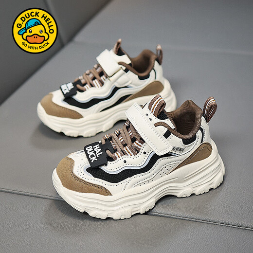 G.DUCKKIDS little yellow duck boy shoes spring and autumn style mesh breathable soft sole lightweight children medium-sized children student children dad shoes 6167 khaki leather 27 / inner length 17.2cm