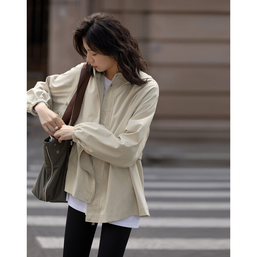 Demana [Informelles College] Frühlings- und Herbst -Intelligenz Einfacher Stil mit Kapuze mit Zipper -Trenchcoat Lose Silhouette versteckter weiblicher Mantel