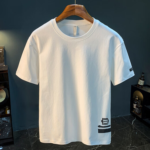 
Qianji (QIANJI) letter printing trendy brand heavy short-sleeved T-shirt for men 2025 summer thin loose casual half-sleeved T-shirt for men white [JSW9921] L suitable for 109-123Jin [Jin equals 0.5 kg] wear