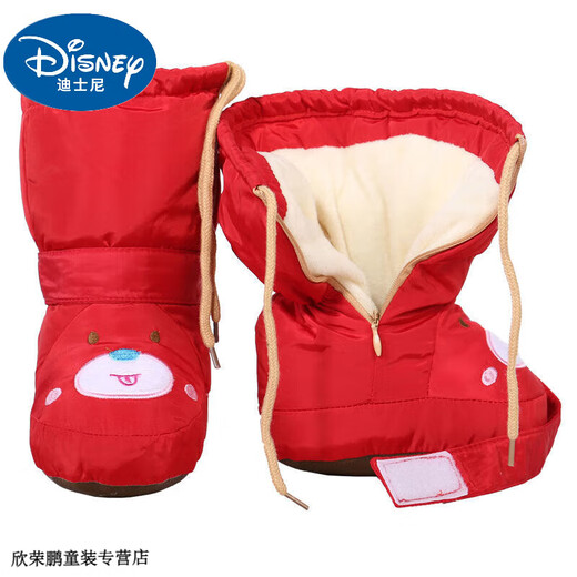 Disney Winter Soft Sohle verdickte Frauen 0-1 Jahre alte 3-6-9-12 Monate Jungen High-Top-Baumwollschuhe plus Samt warme Babyschuhe rote High-Top-Kuh-Kuh und Samt verdickte Rot 1 Paar Innere Länge 12,5 cm