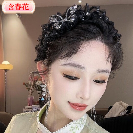 Containing spring flowers, elegant and versatile headband, Korean style black butterfly, exquisite and fashionable, full of diamonds, high skull pleated headband, pleated headband#