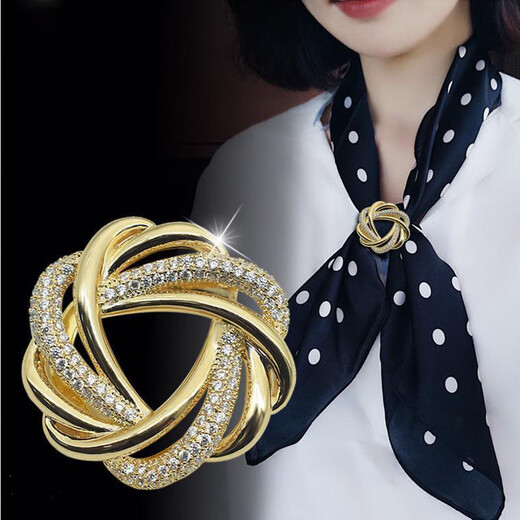 WOUG gold store autumn and winter fashion silk scarf buckle brooch dual-purpose non-fading shawl buckle women's versatile T-shirt corner khaki circle gold