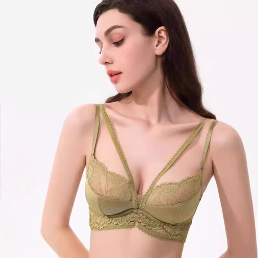 Victoria Palace Sexy Lace Underwear Large Size Bra Red Benmingnian Ultra-Thin Bra Big Breast Revealing Small Anti-Sagging Bra Red Set Bra + Panties 80B/36B With L Size Panties