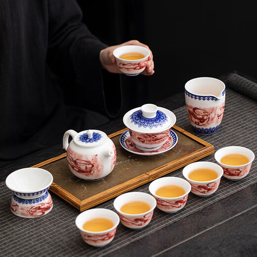 器氏羊脂玉瓷功夫茶具套装敦煌飞天2024茶杯陶瓷盖碗办公室会客 9274-颜紫山羊脂玉瓷敦煌飞天