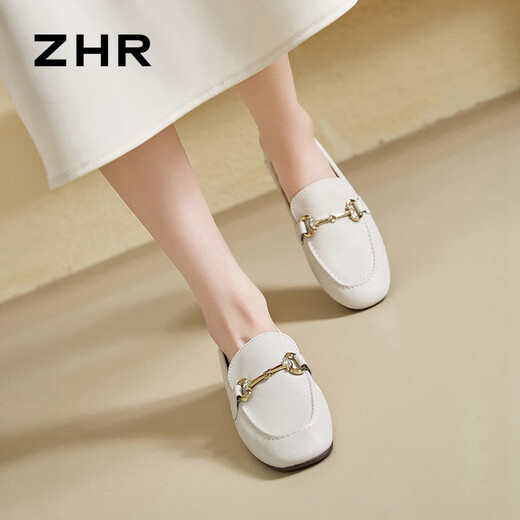ZHR loafers women's spring and autumn commuting style flat-sole leather shoes women's soft-faced single shoes women AH653 beige 39