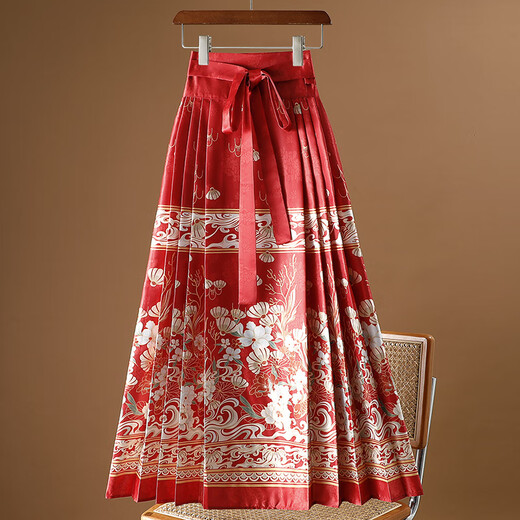 Nouvelle jupe de visage de cheval modifié de style chinois automne et hiver 2025 Nouveau adulte hanfu quotidien à demi-corps long jupe pour femmes 9889 rouge s