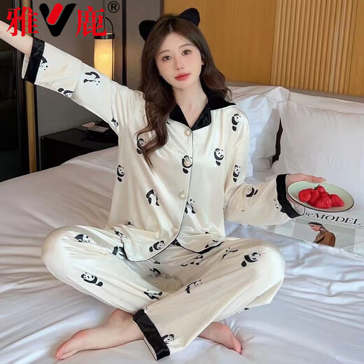 雅鹿金丝绒睡衣女春秋款冬季长袖开衫卡通猫咪感家居服可外穿ins 9905条纹 2XL 建议135-150斤