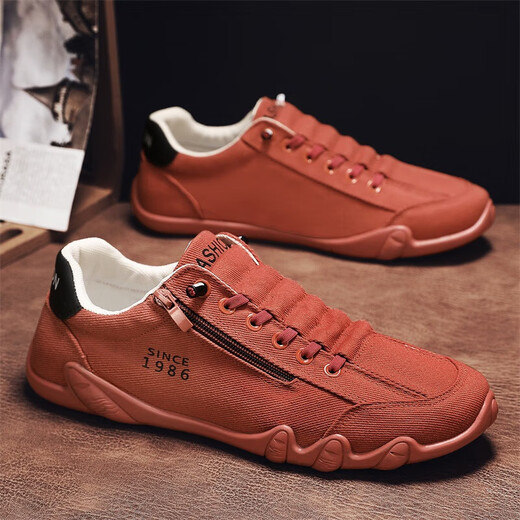 Changxiang Huili Red Canvas Schuhe Herren 2025 Neue Seite Reißverschluss Flachschuhe Frühlingssport und Freizeitschuhe für Männer rot 42
