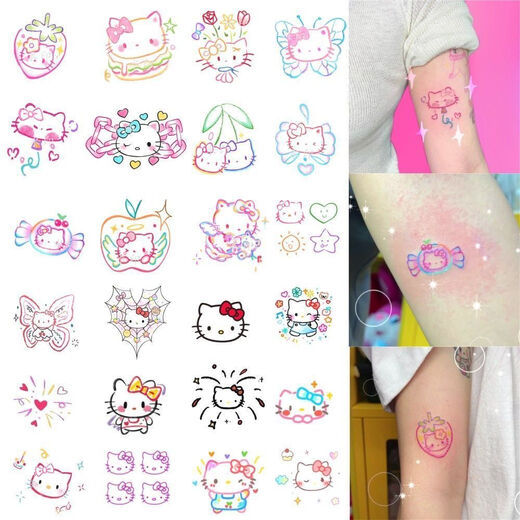 
FKSASUHelloKitty Painted Tattoo Stickers Waterproof Women's Long-lasting Katie Cat Stickers Ins Cute Small Pattern W687 Cat 4 Models J