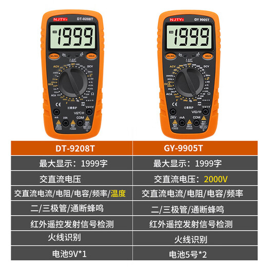NJTY9208T9905T Hochvorbereitete digitale Multimeter 2000V Hochspannung Mine Digital Display Anti-Verbrennung Messgerät GY9905T Standard mit 2000-V-Hochspannungs-Senden und Installation der Maschine