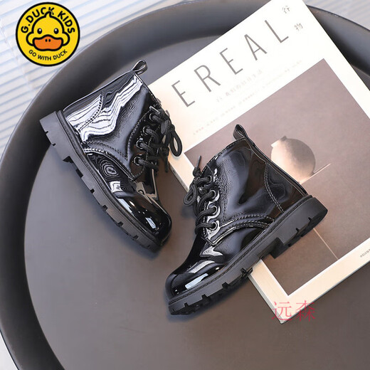 G.Duckkids Little Yellow Duck Style British Martin Boots Children's PU Leather 2025 New Spring and Autumn Girls Short Boots Student Boy 6629 Negro 21
