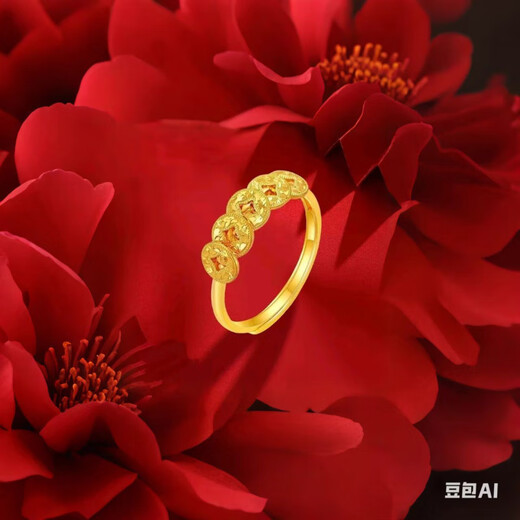 GRAYCEWODY Old Phoenix 999 Gold Gold Silver Five Emperors Money Crushed Ice Ring Live Female Ring Ring Light Luxury Fashion Ring 0.10g Old Phoenix Gold Store Model
