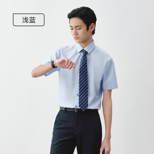 
JD.com short-sleeved shirt men's business velvet cotton shirt men's white shirt jacket birthday gift blue 42