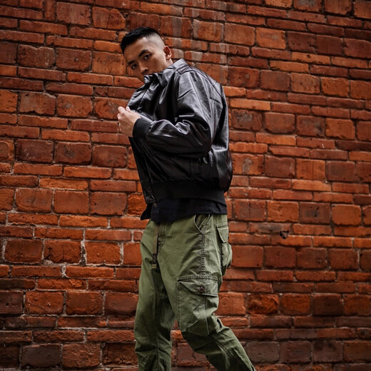 Jihua Tongrui 2024 Autumn and Winter New A2 Flight Jacket Military Style Retro Casual Leather Motorcycle Cotton Jacket Black S