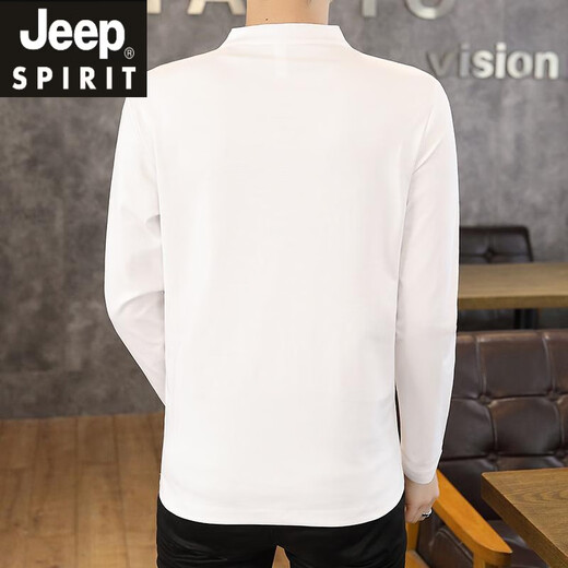 Jeep Spirit Jeep Stand Collar Long Sleeve T-Shirt für Herren Frühlings- und Herbst-Trendy Solid Color Schnalle Innere Bottom Trendy Brand Cuban Kragen 56135 Khaki l etwa 100 ~ 125 Jin [Jin gleich 0,5 kg] kann getragen werden können