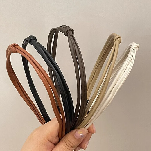 Tang Funi's hairbands for short hair, women's fine leather hairpins, Maillard hairpins, women's non-slip face wash headbands, new knotted ultra-fine leather hairbands, Tangerine Coffee