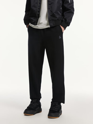 JACK&JONES new spring and summer fashionable commuting simple versatile and comfortable solid color pure cotton sports sweatpants straight casual pants for men E40 black-legged M is too large, it is recommended to take one size smaller