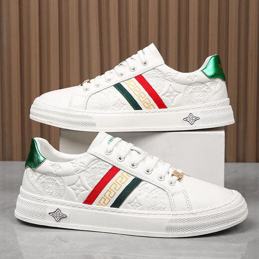 
Queen Medusa 2024 autumn and winter new light luxury leather high-end trendy board shoes for men versatile casual one-step white and blue 9922 38